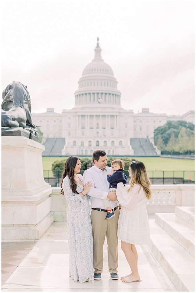 Family stands in front of the U.S. Capitol Building for a DC Family Photo Session