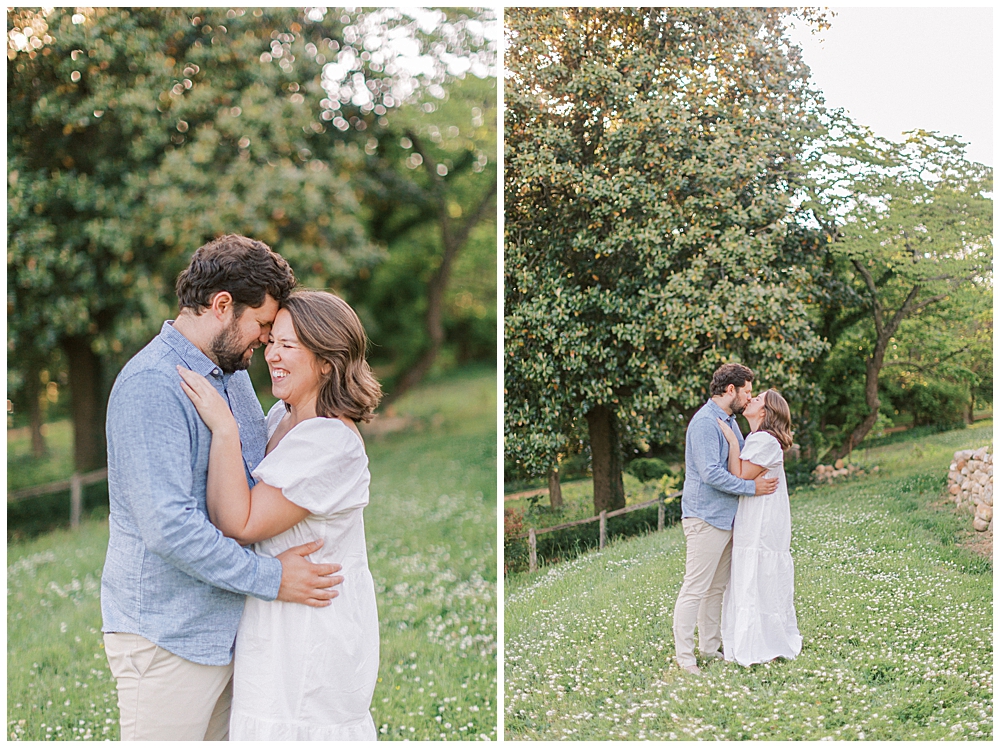 Husband and wife stop to hug during their family photo session