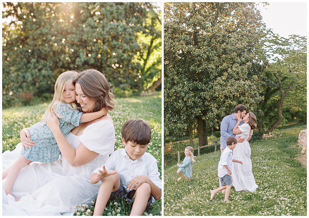 Family sits and plays together during their family photos at Mulberry Fields in Maryland