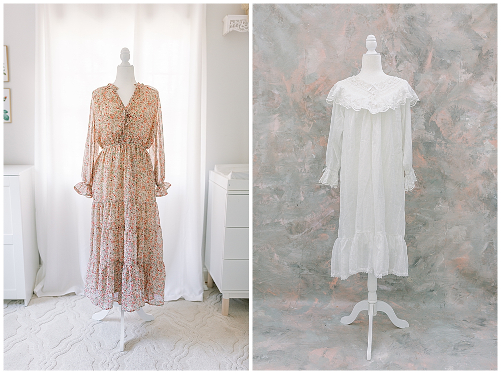 A floral dress and a white nightgown