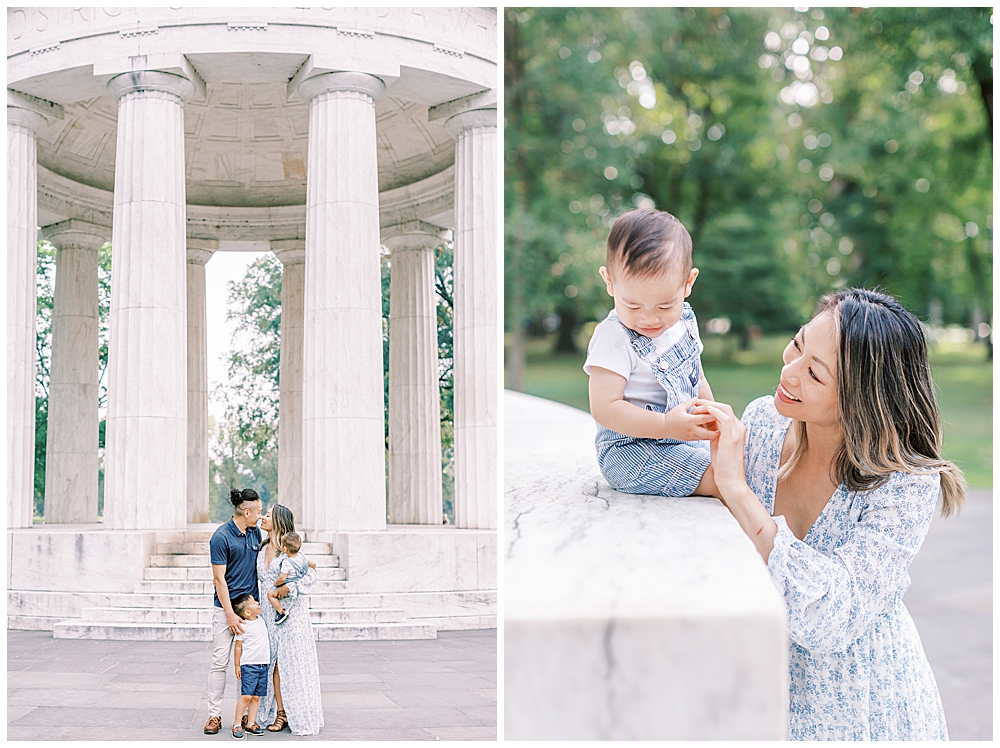 Family photo session at the DC War Memorial in Washington DC