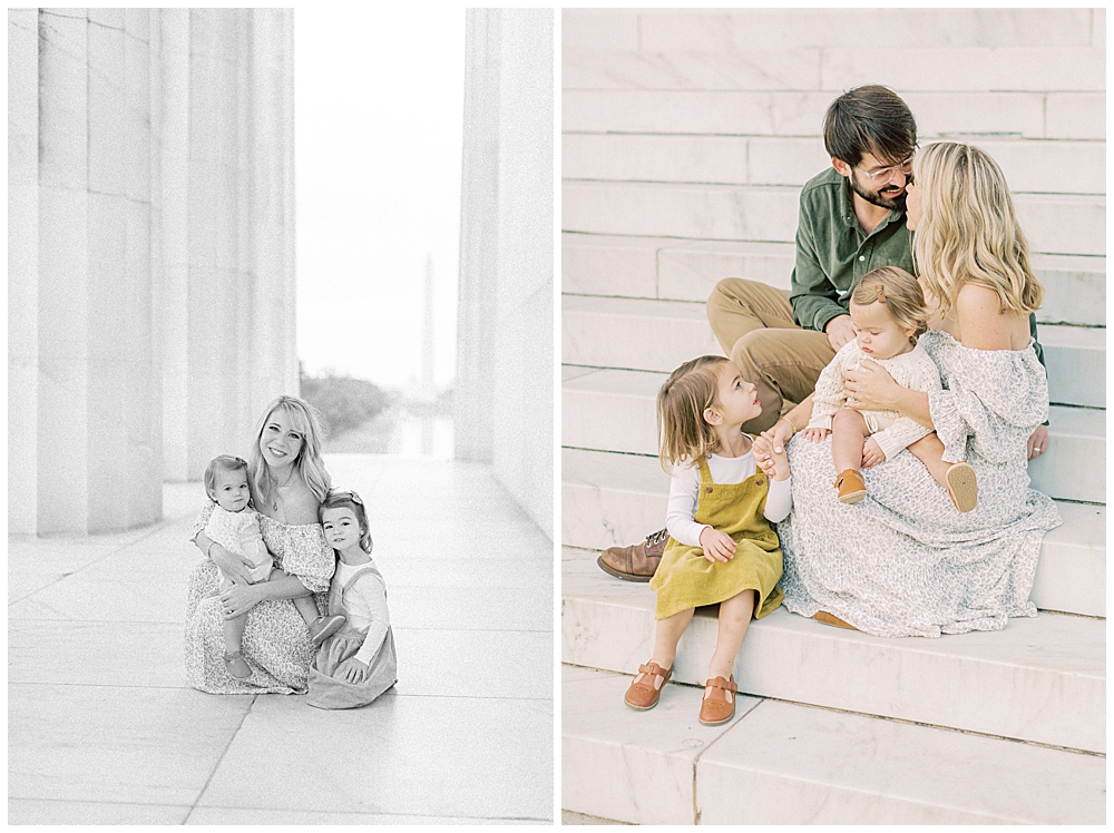 Family photo session at the Lincoln Memorial