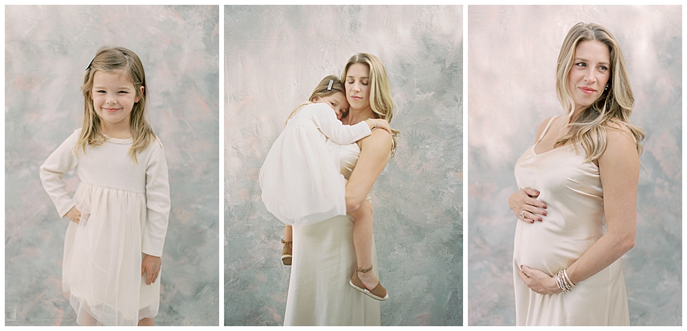 Studio maternity session outside of Northern VA with expecting mother and young girl