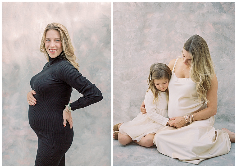 Studio maternity session outside of Northern VA featuring a mother and her young daughter