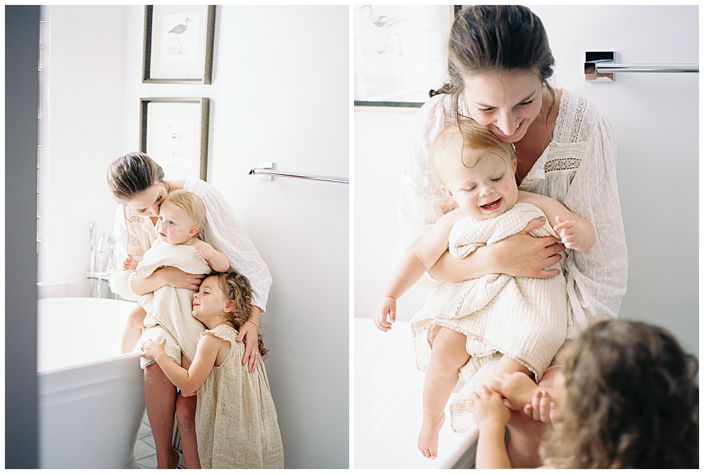 Bath time family session photographed by Maryland Family Photographer Marie Elizabeth Photography
