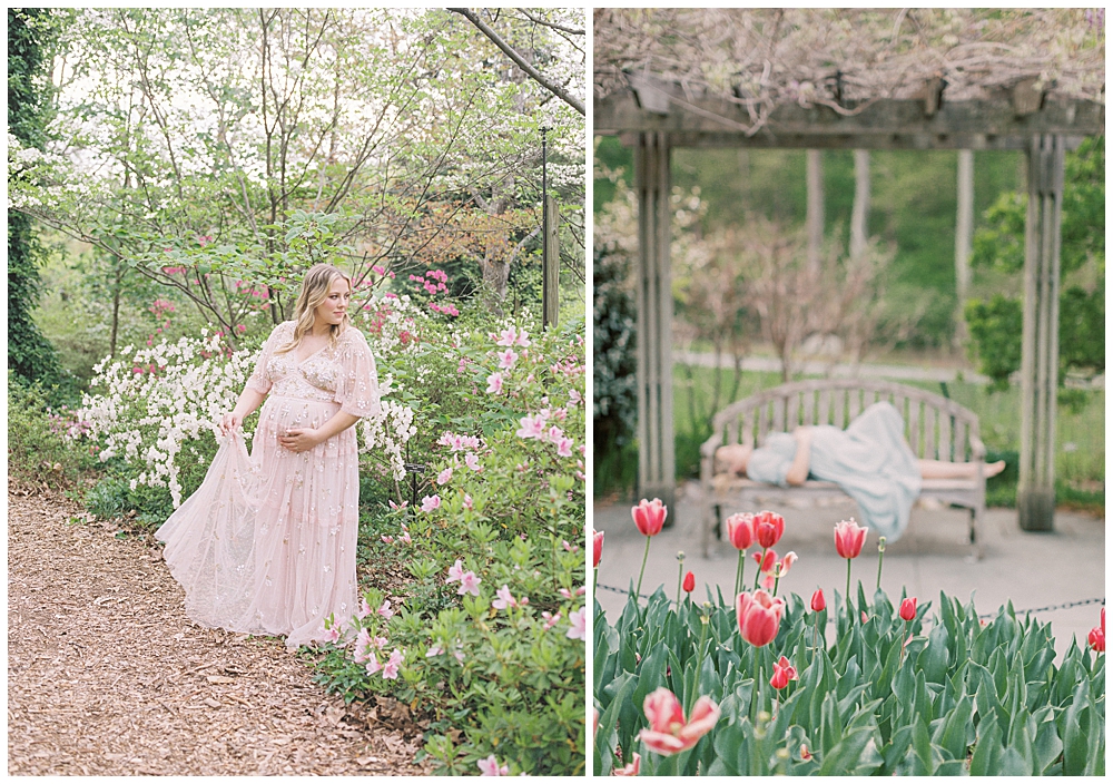 A garden maternity session in Brookside Gardens in Montgomery County Maryland
