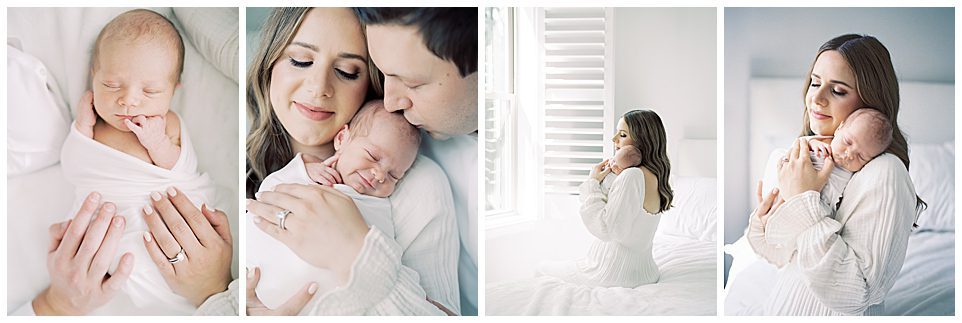 A collage of in-home newborn session images.
