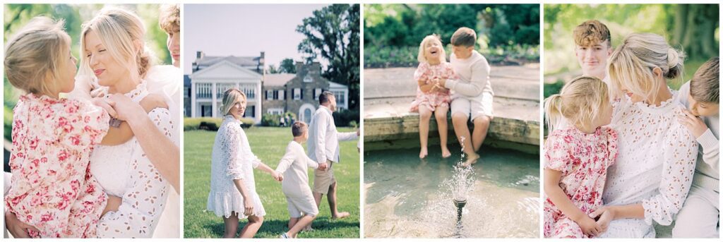 Maryland photoshoot locations - collage of 3 images from family photo session at Glenview Mansion in Rockville.