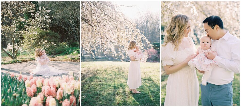Maryland photoshoot locations - collage of 3 images from family photo session at Brookside Gardens with cherry blossoms