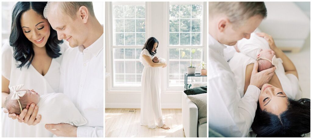 Maryland Doulas | Collage of three images from a newborn session in-home.